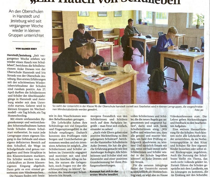 Ein Hauch von Schulleben – Winsener Anzeiger Mai 2020