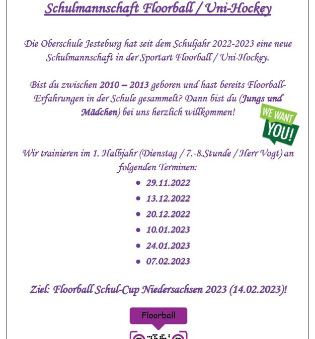 Schulmannschaft Floorball / Uni-Hockey