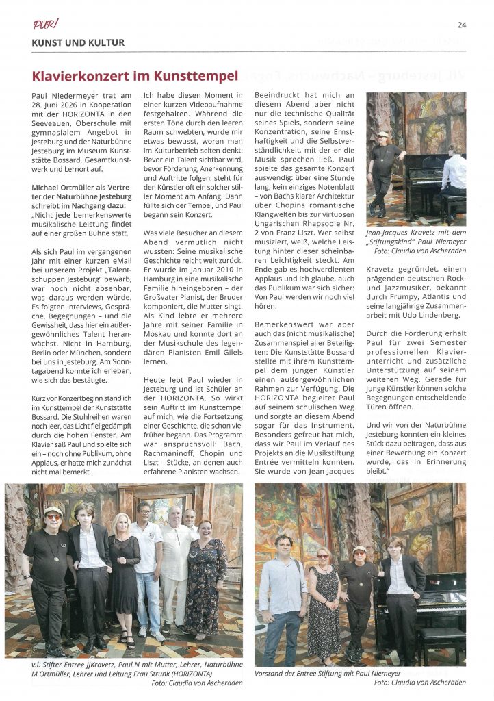 Der ganzseitige Artikel zum Klavierkonzert unseres Schülers Paul Niedermeyer im Kunsttempel